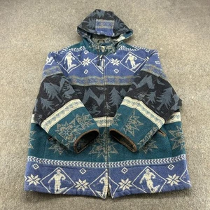 VINTAGE LL Bean Jacket Men 2XL Blue Grey Coat Downhill Ski Hooded Wool Aztec 90s - Picture 1 of 12