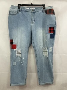 LANE BRYANT Size 20 Boyfriend Distress JEANS Flex Magic Waistband Plaid Patch B3 - Picture 1 of 15