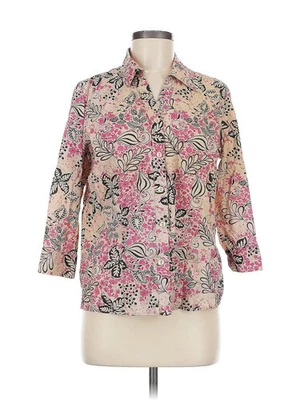 JM Collection Women Pink 3/4 Sleeve Button-Down Shirt 6 - Image 1 of 4