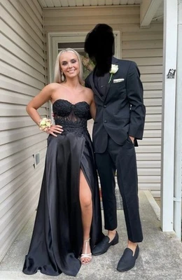 Vestido Blondie Nites para mujer 3 negro corsé con cuentas graduación reina vestido sin tirantes Foto 1 de 4