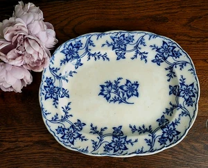 LARGE ANTIQUE MINTONS 'ANEMONE' SERVING PLATTER BLUE & WHITE 1870s ~ 34 x 27cm - Picture 1 of 9