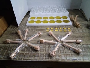  Mini Honey Jars Dippers 12 Count Empty Hexagon  Bee Charms Twine Favors Sweet - Bild 1 von 9