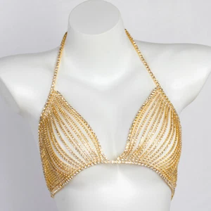 Fashion Sexy Bra With Diamond Rhinestone Body Chain Female Body Jewellery - Picture 1 of 5