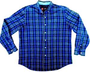 Chaps Ralph Lauren Shirt Men's Size Large Button Up Plaid Blue & Green - Picture 1 of 4