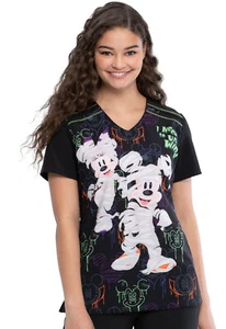 Mickey & Minnie Mouse Tooniforms Halloween Licensed V-Neck Scrub Top TF639 Sz S - Picture 1 of 8