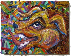 OIL PAINTING█OUTSIDER IMPRESSIONISt ART█SIGNED ABSTRACT█ORIGINAL FARM ANIMAL PET - Picture 1 of 21