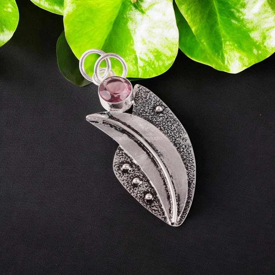 Colgante de plata 925 corte redondo natural rodolita boda cumpleaños madre joyería Foto 1 de 4