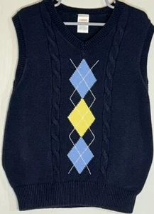 Gymboree Little Boy Sz 6 Sweater Vest Navy Blue V-Neck Light Blue/Yellow Argyle - Picture 1 of 12