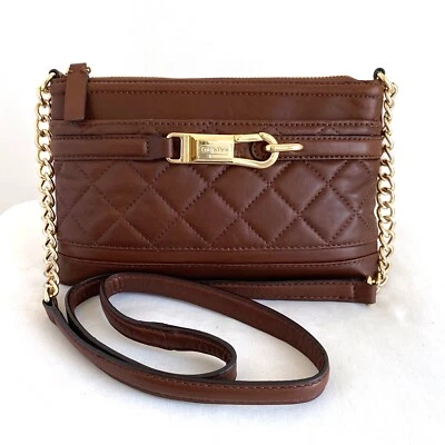 BOLSO DE CUERO DE CORDERO ACOLCHADO MARRÓN CAOBA CALVIN KLEIN CON CORREA DE CADENA Foto 1 de 4