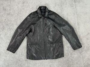Kenneth Cole Jacket Mens Large Black Leather Sleek Supple Lined Designer Bomber