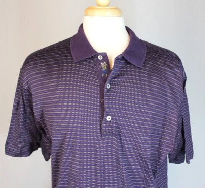 Polo de golf para hombre L Bobby Jones ITALIA púrpura con algodón geométrico dorado y azul Foto 1 de 4