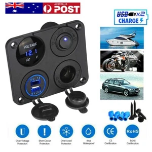 12V Switch Panel Car Cigarette Lighter Socket Dual USB Port Charger Voltmeter AU - Picture 1 of 12