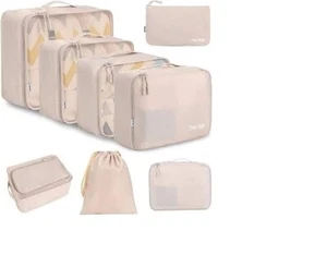 Bagail 8 Set Packing Cubes Luggage Organizer Bags Travel Cream - Picture 1 of 4