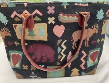 Vintage Orvis Carpetbag Tote Purse Bag, Southwestern Wildlife Tapestry