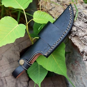Handgefertigte feste Klinge Messer schwarz Lederhülle Pfadfinder Holster Messerhülle - Bild 1 von 5