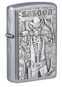 Zippo 49298, Cowboy Skull & Saloon Emblem Design, Street Chrome Lighter - Picture 1 of 3