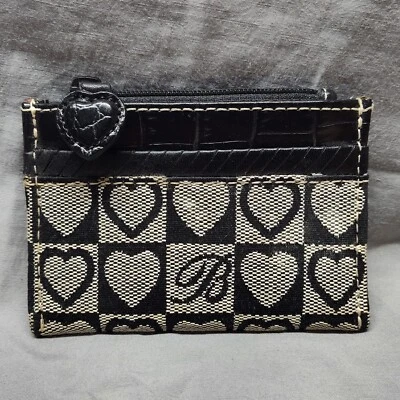 Estuche para tarjetas Brighton con cremallera superior cartera negro gris corazón lona Foto 1 de 4