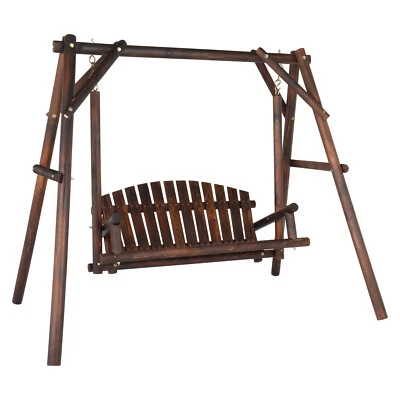 Columpio de jardín de madera dura rústica de 6,5 pies con soporte diseño de marco en A para césped patio terraza Foto 1 de 4