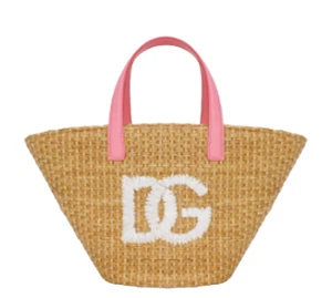 $595. Bolso de Mano Dolce & Gabbana Niños Niña Logo Bordado Rafia Rosa Natural - Imagen 1 de 7