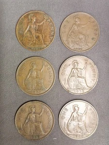 LOT of 6 British 1921 To 1948 LARGE Copper Coins (Click Here For A Discription)  - Picture 1 of 16