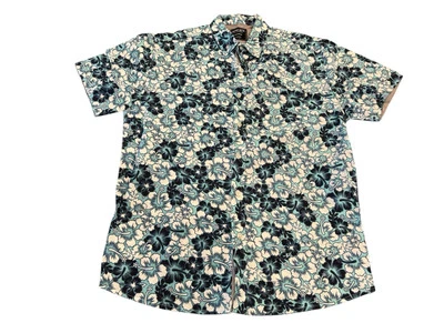 Camisa Alpha Beta Para Hombre Botón Frontal Mediana Azul Hawaiano Tropical Floral Foto 1 de 4