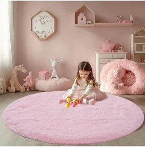Girls Room 4Ft Luxury Fluffy Rug Ultra Soft Carpet Round For Bedroom Area Rugs - Picture 1 of 6