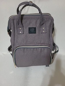 LAND Mommy & Baby Gray Multi Compartments Travel Canvas Tote Backpack Diaper Bag - Picture 1 of 9