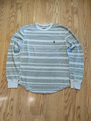 Vintage Y2K volcom thermal striped mens medium gray long sleeve 2000s skate wear - Image 1 of 3