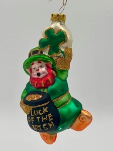 Glass Luck Irish of Leprechaun Christmas Ornament 4.5” READ Pot Gold St Patrick - Picture 1 of 5