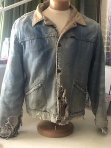 Maverick Denim Blue Jean Jacket Sherpa Worn Out Trashed Distressed Vintage Shred - Picture 1 of 24