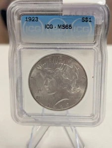 1923 PEACE DOLLAR ICG MS-65 - UNCIRCULATED - HIGH GRADE - SLABBED - $1 - Picture 1 of 4