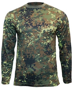 Flecktarn tarnfarbenes langärmeliges T-Shirt - 100 % Baumwolle Armee Militär Top Neu - Bild 1 von 1