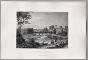 Bad Cannstatt, Stuttgart - Ansicht mit der Neckarbrücke - Stich, Stahlstich 1864 - Bild 1 von 3