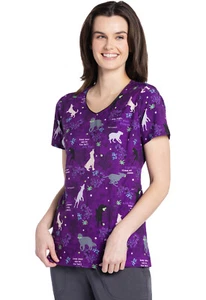 Eye On The Ball Cherokee Scrubs Tooniforms Dog Is Good V Neck Top TF626 OGEB - Picture 1 of 3