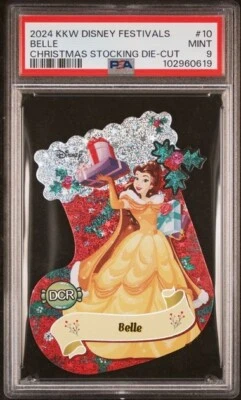 PSA 9 MINT DIE-CUT BELLE STOCKING 2024 KKW DISNEY CHRISTMAN FESTIVAL #10 *TPHLC - Image 1 of 2