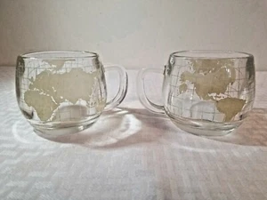 Nescafe Glaskugel MCM Tasse 8 oz 70er Vintage Weltkarte Kaffeebecher Set 2 - Bild 1 von 6
