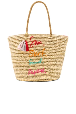 Rebecca Minkoff Sun Surf Sand Repeat Straw Tote Summer Beach Natural Tassels Fun - Image 1 of 4