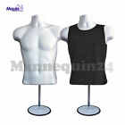  2 PACK MALE MANNEQUIN FORM & HANGER + STAND - WHITE TORSO BODY FORM FOR T SHIRT