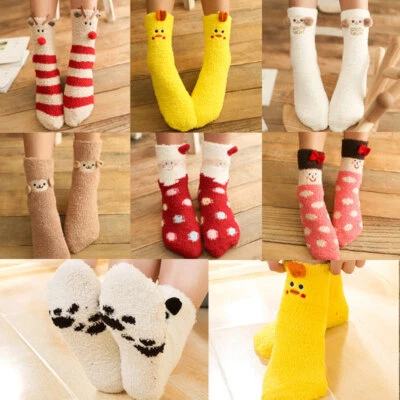 MARKENLOS Damen Cartoon Tier Warme Weiche Bettsocken Flauschsocken Kuschelsocken Geschenk