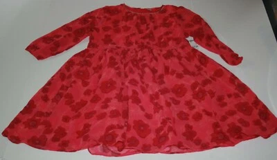 New OshKosh Girls 14 year Dress Red Floral Lined Fancy Party Sheer Arms  - Image 1 of 4