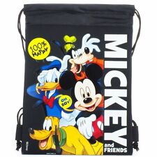 Black Disney Mickey & Friends Drawstring Backpack Sling Tote School Gym Bag 