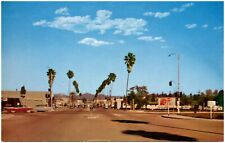 Escondido California Postcard Grand Ave & Hwy 395, Palm Tree Lined Street #86458