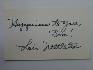 Lois Nettleton Signed Index Card with COA