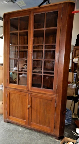 ANTIQUE WALNUT CORNER CABINET~20 PANES GLASS~OVER 6.5' TALL~CA 1890 Cover