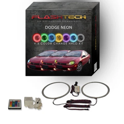 RGB Angel Eye LED Halo kit with IR Remote for 2000-2002 Dodge Neon Headlights - Image 1 of 4