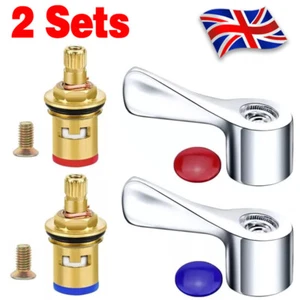 Universal 1/2" Replacement Lever Taps Tops & Quarter Turn Tap Valves Kit 2 Set - Picture 1 of 8