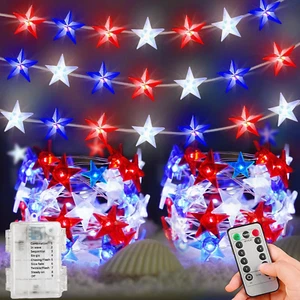 2 Pack 100 LED Red White and Blue Lights - 33 FT 4Th of July Patriotic Lights wi - Picture 1 of 8