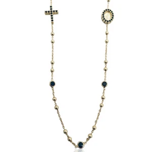 Collier rosario placcato oro in argento925 croce madonna e tramezzi zirconi neri - Foto 1 di 2