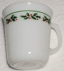 6 Corning Milch Glas Weihnachten Stechpalme Tassen Kaffee Tee Heiß Kakao Vintage Urlaub MCM - Bild 1 von 12