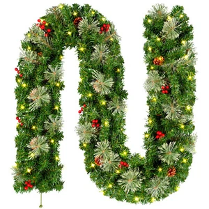 7/9ft Christmas Garland With Lights For Door Stairs Outdoor Fireplace Xmas Tree - Picture 1 of 37